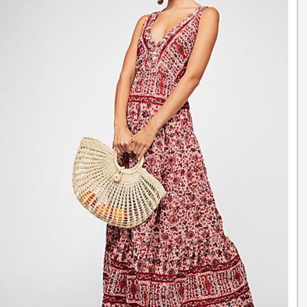 Free People Birdie Boho Red Paisley Maxi Dress Med